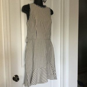 Lucky Paris rouge-striped raw edge white/navy dress